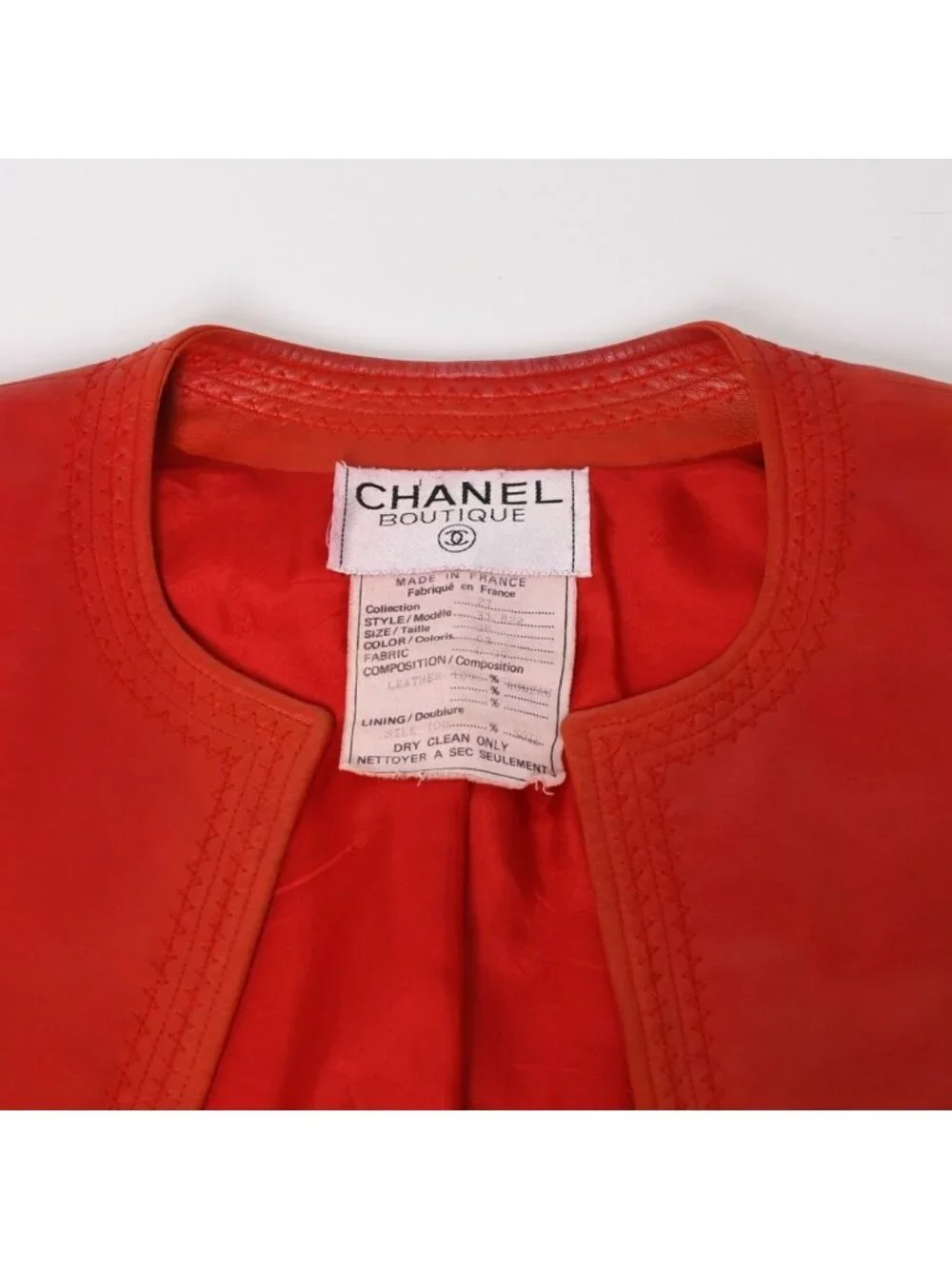 Chanel Vintage Collarless Jacket CC Logo Leather Silk